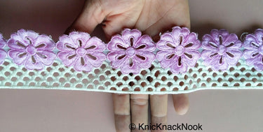 Off White And Purple / Blue / Red Floral Embroidery Lace Trim, Approx. 64mm Wide